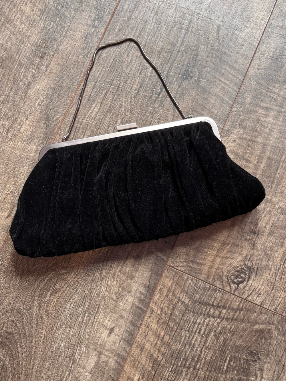 Mary Kay Black Velvet Gathered Clutch with Metal Frame